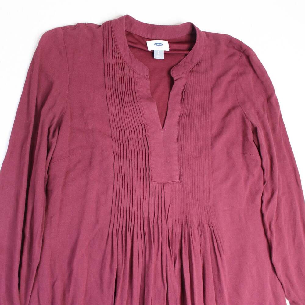 Old Navy Maroon V-Neck Long Sleeve Pleated Tunic Blouse Women's Small